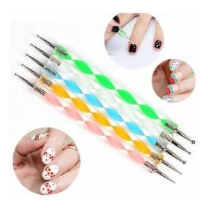 Kit De 5u Pinceles para Uñas Dotting Pen Doble Punta Decoración