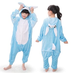 Pijama Niños Infantil Disfraz Con Capucha Y Botones Conejo Celeste