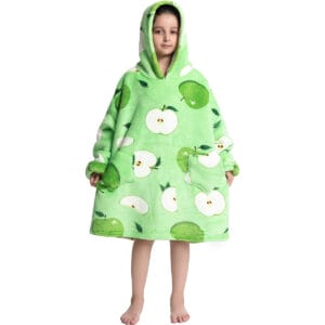 Pijama para Niños Buzo Infantil Con Capucha Manta Corderito Manzana Verde